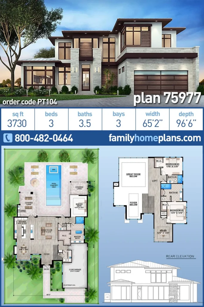 Plan 75977 | Modern Style House Floor Plan with Covered Lanai | Modern